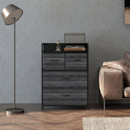 Homcom Bedroom Chest Of Drawers 4 Drawer Dresser W/ Shelf, Black - thumbnail 9