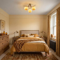 Happy Homewares Modern Antique Brass Ceiling Light With Amber Tone Marble Glass Shades - thumbnail 6