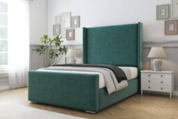 "Sloomy Devonshire Emerald Plush Bed Frame With 50""  Upholstered Wingback Headboard 2'6 Small Single" - thumbnail 2