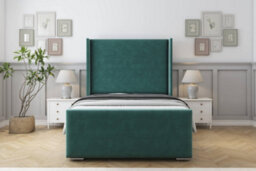 "Sloomy Devonshire Emerald Plush Bed Frame With 50""  Upholstered Wingback Headboard 2'6 Small Single"