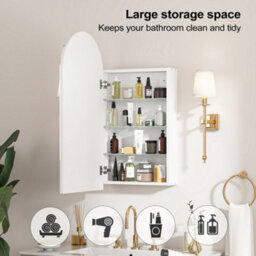 Keepreaper Sleek Arched Bathroom Mirror Cabinet White Wall-Mounted With Adjustable Shelf 40 X 80 Cm - thumbnail 3