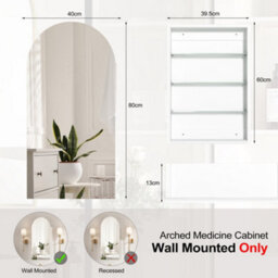 Keepreaper Sleek Arched Bathroom Mirror Cabinet White Wall-Mounted With Adjustable Shelf 40 X 80 Cm - thumbnail 2