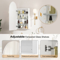 Keepreaper Sleek Arched Bathroom Mirror Cabinet White Wall-Mounted With Adjustable Shelf 40 X 80 Cm - thumbnail 4