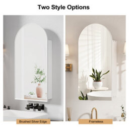 Keepreaper Sleek Arched Bathroom Mirror Cabinet White Wall-Mounted With Adjustable Shelf 40 X 80 Cm - thumbnail 5