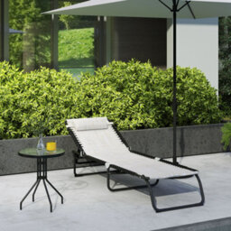 Outsunny Folding Beach Chair Chaise Lounge 4 Adjustable Positions, Cream White - thumbnail 7