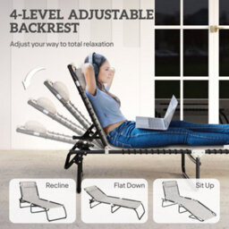 Outsunny Folding Beach Chair Chaise Lounge 4 Adjustable Positions, Cream White - thumbnail 4