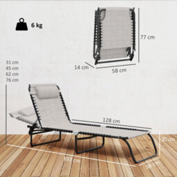 Outsunny Folding Beach Chair Chaise Lounge 4 Adjustable Positions, Cream White - thumbnail 3