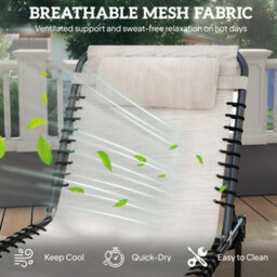 Outsunny Folding Beach Chair Chaise Lounge 4 Adjustable Positions, Cream White - thumbnail 5