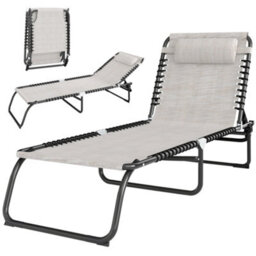 Outsunny Folding Beach Chair Chaise Lounge 4 Adjustable Positions, Cream White - thumbnail 2