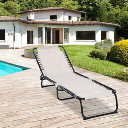 Outsunny Folding Beach Chair Chaise Lounge 4 Adjustable Positions, Cream White - thumbnail 1