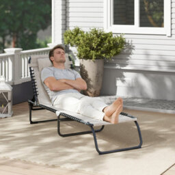 Outsunny Folding Beach Chair Chaise Lounge 4 Adjustable Positions, Cream White - thumbnail 8