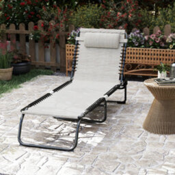 Outsunny Folding Beach Chair Chaise Lounge 4 Adjustable Positions, Cream White - thumbnail 9