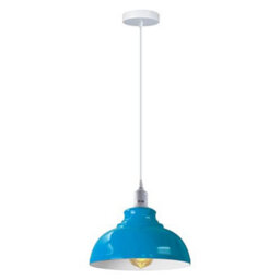 Ledsone Industrial Ceiling Hanging E27 Lamp Holder 29Cm Metal Pendant Curvy Lampshades Lights Fixtures Blue Color