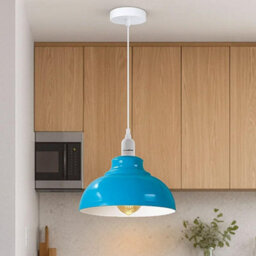 Ledsone Industrial Ceiling Hanging E27 Lamp Holder 29Cm Metal Pendant Curvy Lampshades Lights Fixtures Blue Color - thumbnail 2