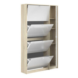 Wyld Haus Prague Natural Oak-Effect Shoe Cabinet With Mirror And 4 Flip Doors - thumbnail 5