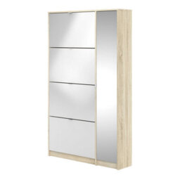 Wyld Haus Prague Natural Oak-Effect Shoe Cabinet With Mirror And 4 Flip Doors - thumbnail 4