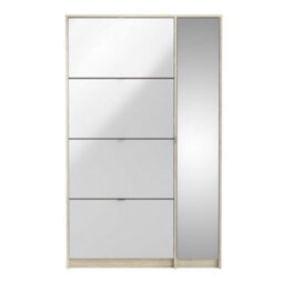Wyld Haus Prague Natural Oak-Effect Shoe Cabinet With Mirror And 4 Flip Doors - thumbnail 3