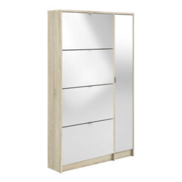 Wyld Haus Prague Natural Oak-Effect Shoe Cabinet With Mirror And 4 Flip Doors - thumbnail 2