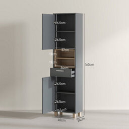 Wyld Haus Suna Tall Bathroom Storage Cabinet - Moisture-Resistant Matte Grey 160H X 40W X 24D Cm - thumbnail 3