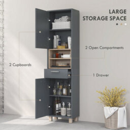 Wyld Haus Suna Tall Bathroom Storage Cabinet - Moisture-Resistant Matte Grey 160H X 40W X 24D Cm - thumbnail 4
