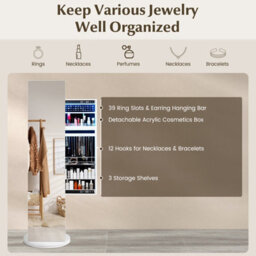 Costway 360 Swivel Jewelry Cabinet Armoire Freestanding Full Length Mirror - thumbnail 4