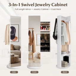 Costway 360 Swivel Jewelry Cabinet Armoire Freestanding Full Length Mirror - thumbnail 2