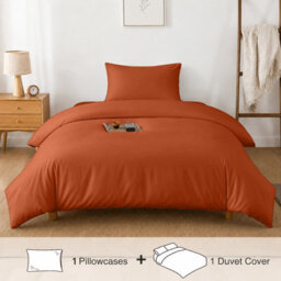 Oxford Homeware Plain Rust Single Duvet Cover With Pillowcase, 3 Piece Set, Soft & Easy Care, Duvet Covers Bedding Sets - thumbnail 4