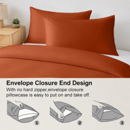 Oxford Homeware Plain Rust Single Duvet Cover With Pillowcase, 3 Piece Set, Soft & Easy Care, Duvet Covers Bedding Sets - thumbnail 5