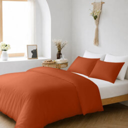 Oxford Homeware Plain Rust Single Duvet Cover With Pillowcase, 3 Piece Set, Soft & Easy Care, Duvet Covers Bedding Sets - thumbnail 3