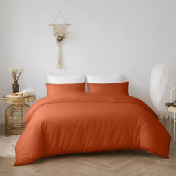Oxford Homeware Plain Rust Single Duvet Cover With Pillowcase, 3 Piece Set, Soft & Easy Care, Duvet Covers Bedding Sets - thumbnail 1