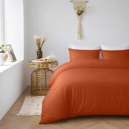 Oxford Homeware Plain Rust Single Duvet Cover With Pillowcase, 3 Piece Set, Soft & Easy Care, Duvet Covers Bedding Sets - thumbnail 2