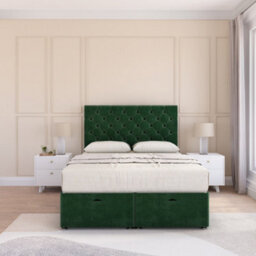 Sloomy Mayfair End Lift Ottoman Bed 4Ft With Sprung Memory Mattress - Emerald Plush & Headboard- Small Double - thumbnail 3