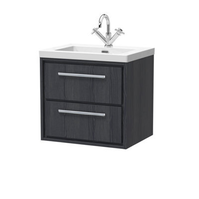 Hudson Reed Lille Wall Hung 2 Drawer Vanity Unit With 1 Tap Hole Basin, Graphite Woodgrain, 584 X 613 mm - image 1