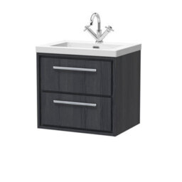 Hudson Reed Lille Wall Hung 2 Drawer Vanity Unit With 1 Tap Hole Basin, Graphite Woodgrain, 584 X 613 mm - thumbnail 2