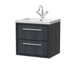Hudson Reed Lille Wall Hung 2 Drawer Vanity Unit With 1 Tap Hole Basin, Graphite Woodgrain, 584 X 613 mm - thumbnail 1