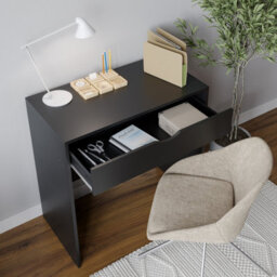 Urbn-Living Urbnliving Height 75Cm 1 Drawer Dressing Black Colour Table Wooden Vanity Computer Desk Bedroom Furniture Office - thumbnail 3
