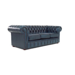Chesterfield 3 Seater Antique Blue Real Leather Sofa Bespoke In Classic Style - thumbnail 6