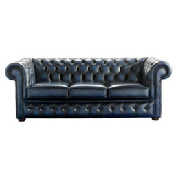 Chesterfield 3 Seater Antique Blue Real Leather Sofa Bespoke In Classic Style - thumbnail 1