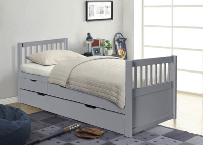 Comfy Living 3Ft Pine Wooden Trundle Bed With Storage Drawers In Grey - image 1