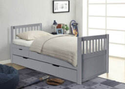 Comfy Living 3Ft Pine Wooden Trundle Bed With Storage Drawers In Grey