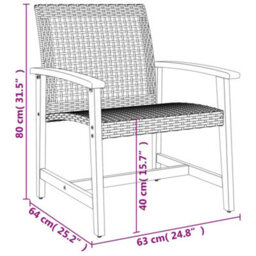 Berkfield Garden Chairs 2 Pcs Grey Poly Rattan And Acacia Wood - thumbnail 9