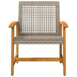 Berkfield Garden Chairs 2 Pcs Grey Poly Rattan And Acacia Wood - thumbnail 4