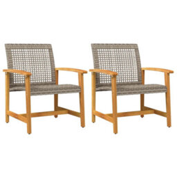 Berkfield Garden Chairs 2 Pcs Grey Poly Rattan And Acacia Wood - thumbnail 2