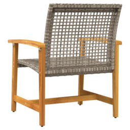 Berkfield Garden Chairs 2 Pcs Grey Poly Rattan And Acacia Wood - thumbnail 6