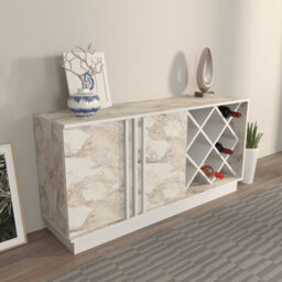 Decorotika Luna Sideboard Storage With Wine Rack And Two Doors - White And White Marble Effect - thumbnail 2