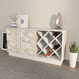 Decorotika Luna Sideboard Storage With Wine Rack And Two Doors - White And White Marble Effect - thumbnail 3