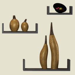 Urbn-Living Urbnliving Height 10Cm Set Of 3 Grey U-Shaped Floating Wooden Wall Mounting Shelves Display Unit For Books And Storage - thumbnail 2