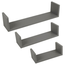 Urbn-Living Urbnliving Height 10Cm Set Of 3 Grey U-Shaped Floating Wooden Wall Mounting Shelves Display Unit For Books And Storage - thumbnail 1