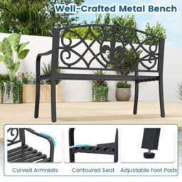 Gainoom Outdoor Garden Bench Metal Slatted Loveseat Cast Iron Backrest - thumbnail 8