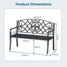 Gainoom Outdoor Garden Bench Metal Slatted Loveseat Cast Iron Backrest - thumbnail 2